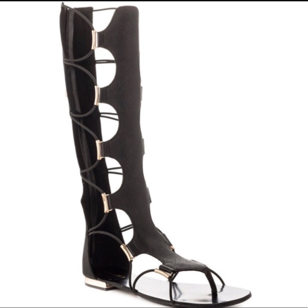 Aldo Black Tall Gladiator Sandals. Flats. Like New